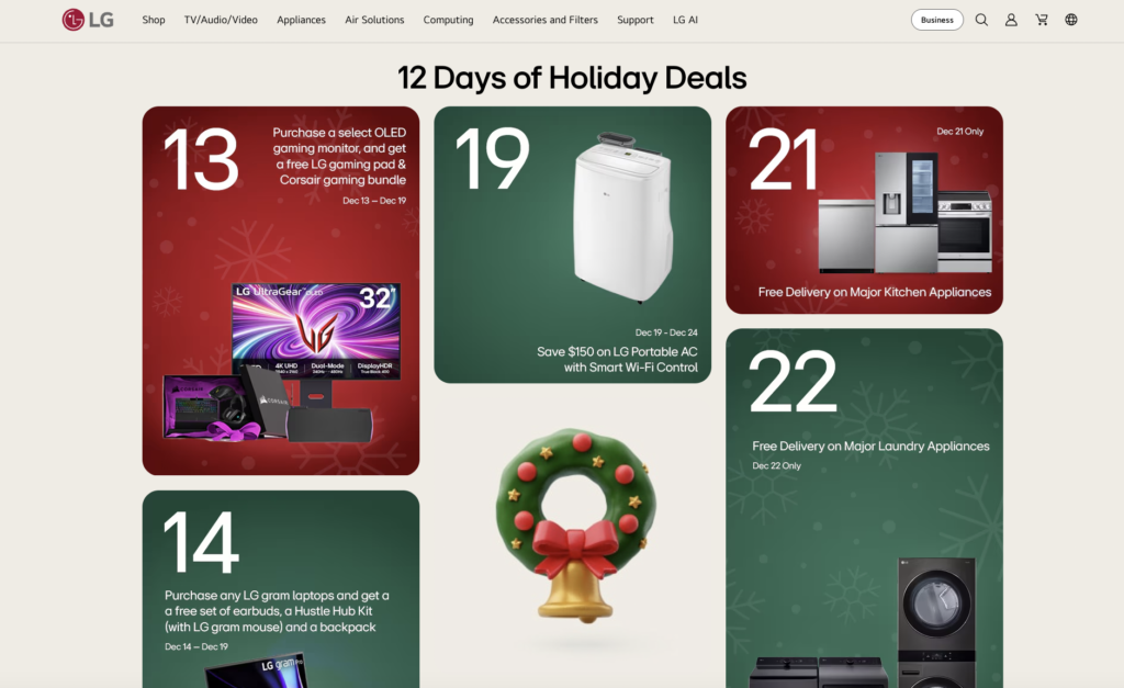 LG: 12 Days of holiday sales landing page